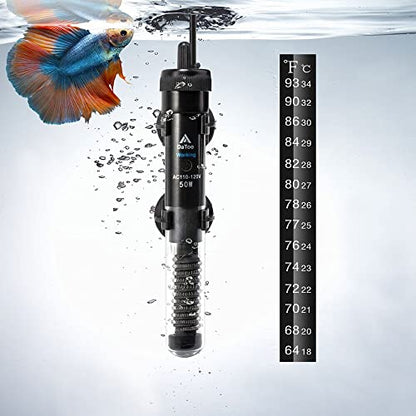 DaToo Aquarium Heater Adjustable 50W Submersible Fish Tank Heater with Electronic Chip Thermostat Suitable for Marine Saltwater and Freshwater - size: 50Watt
