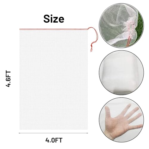 4 Pack Garden Neting Plant Insect Bird Barrier Mesh with Drawstring 4Ft x 4.6Ft Mesh Plant Covers Freeze Protection Tomato Barrier Bag for Garden Flower Blueberry Vegetables Fruits Bird Eating - size: 4Ft x 4.6Ft