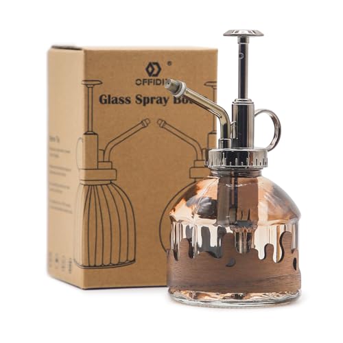 OFFIDIX Glass Plant Mister, 6.3 Inches Tall Vintage Style Spritzer Bronze Plastic Top Pump One Hand Watering Can Indoor Plant Spray Bottle for Garden, Plants, Cleaning (Morning Dew) - color: C-morning dew
