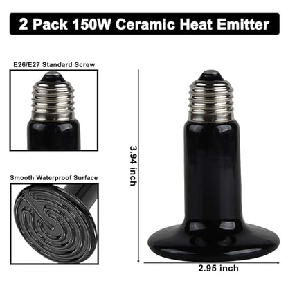 DXOPHIEX 15 inch Dual Reptile Light Fixture, Max 150W Reptile Heat Lamp with 2PCS 150W Ceramic Heat Emitter, Double Dome UVB Light Fixture for Terrarium and Tortoise Habitat - size: 15inch with 2PCS 150W ceramic heat emitter