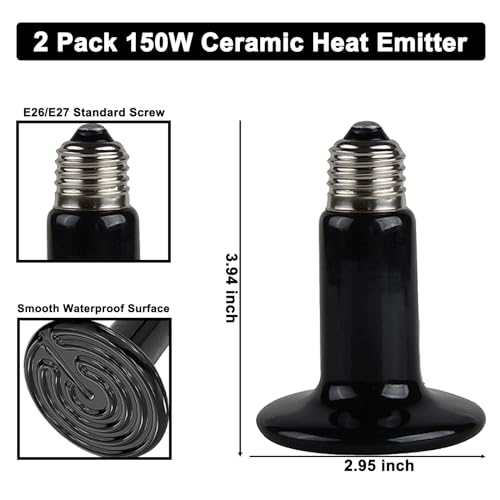 DXOPHIEX 15 inch Dual Reptile Light Fixture, Max 150W Reptile Heat Lamp with 2PCS 150W Ceramic Heat Emitter, Double Dome UVB Light Fixture for Terrarium and Tortoise Habitat - size: 15inch with 2PCS 150W ceramic heat emitter