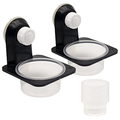 Double Crested Gecko Feeding Ledge with 10 Pcs 0.5oz Bowls, Detachable Suction Cup Reptile Feeding Dish Feeder for Lizard, Tortoise, Spider Gecko - style: Single