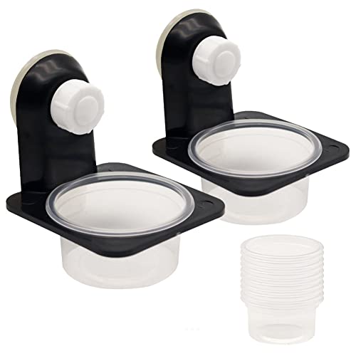 Double Crested Gecko Feeding Ledge with 10 Pcs 0.5oz Bowls, Detachable Suction Cup Reptile Feeding Dish Feeder for Lizard, Tortoise, Spider Gecko - style: Single