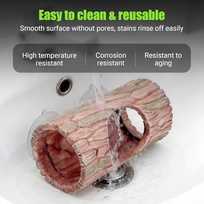 Reptile Hideout Cave, Resin Tree Trunk Shape Lizard Hide Habitat with Suction Cups Terrarium Decor for Gecko Lizards Tree Frogs Fish