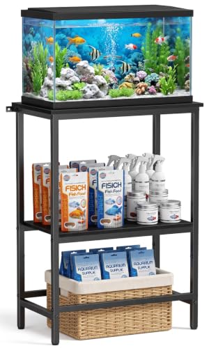 5-10 Gallon Fish Tank Stand, Aquarium Stand with 2-Tier Storage Shelves, Heavy-Duty Reptile Terrarium Stand Table with One-Piece Top for 10 Gallon Standard Model, 21.2" L x 11.8" W x 29.3" H (Black) - size: 10 Gallon