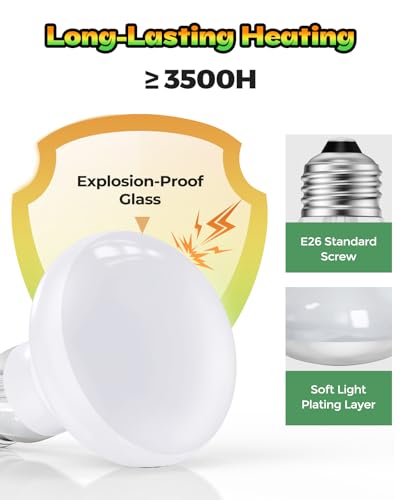 100W Reptile Heat Lamp Bulb, 2 Pack Day & Night Basking Spot Light Combo Pack Includes Infrared Heat Lamp and UVA Daylight Heating Lamp Basking Light