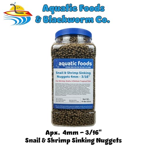 Snail & Shrimp 4mm Sinking 40% Protein Nuggets. Ideal for All Snails, Shrimp and Bottom Tropical Fish…4-lbs 12oz Jar - size: 4.75 Pound (Pack of 1)