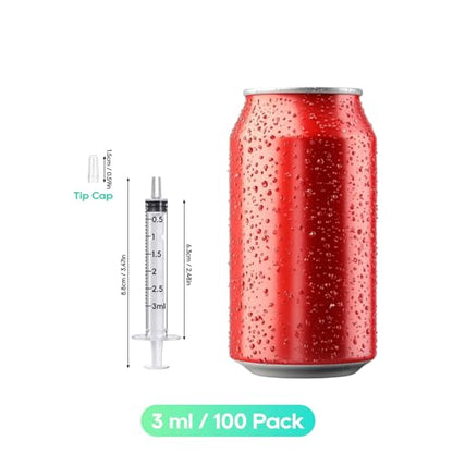 JOLLY PARTY 100 Pack 3ml Syringes with Caps, Mini 3cc Syringe Needleless, Small Oral Syringe with Tip Cap Individually Wrapped for Scientific Labs, Liquid Measuring, Pet Feeding, Oil & Glue Dispenser - style: 3ml