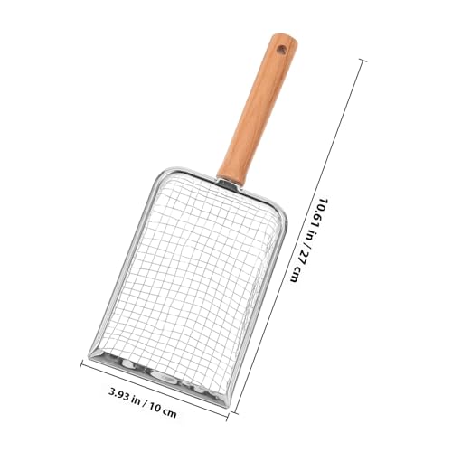 Hemobllo Mesh Cat Litter Scoop with Wood Handle, Stainless Steel Reptile Waste Shovel, 5x5mm Sifter for Cat and Small Pet Litter Cleaning