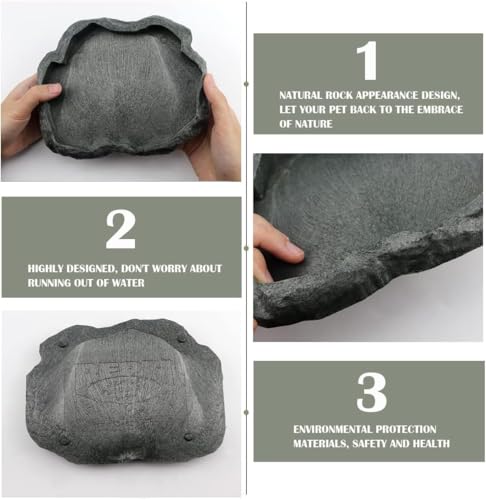 AYNEFY Reptile Food Water Rock Bowls,Resin Reptile Feeder Lizard Feeding Dish Amphibian Feeder Bowl Terrarium Decor for Bearded Dragons Leopard Gecko Frog Snake(Emerald - size: M