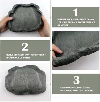AYNEFY Reptile Food Water Rock Bowls,Resin Reptile Feeder Lizard Feeding Dish Amphibian Feeder Bowl Terrarium Decor for Bearded Dragons Leopard Gecko Frog Snake(Emerald - size: M