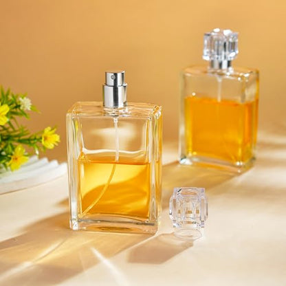 YU FENG 2 Pack Perfume Spray Bottles, 100ml/3.4oz Refillable Glass Perfume Atomizer, Empty Square Clear Glass Cologne Bottles with Fine Mist Spray - color: Style 2