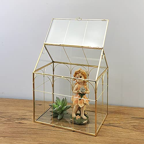 HighFree Geometric Plant Terrarium with Lid, House Succulent Terrarium Kit for Display, Air Plants, Succulents, Home Tabletop Miniature Terrarium, Not Airtight or Waterproof (Gold) - color: Gold
