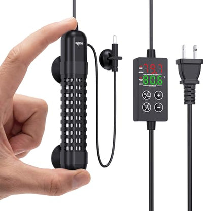 SEAOURA Small Aquarium Heater, 100W Fish Tank Heater for 10-20 Gallon, Submersible Turtle Heater with Digital Display Adjustable Safety Protection, Auto Power-Off When Leaving Water - size: Tank for 10-20 Gallon
