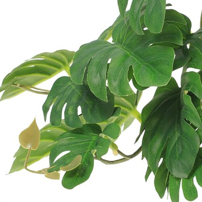 POPETPOP Artificial Hanging Plant for Reptile Terrarium Decor 10.62In Lifelike Leaf Pendant with Suction Cups for Gecko Lizard Amphibian Habitat and Hideout