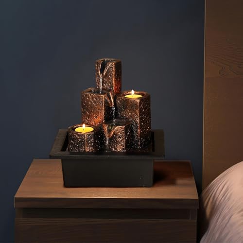 Water Fountains Indoor Mar Themed Small Water Fountain with Candles Holes for Home Decor Meditation (Mar) - color: Stump 3