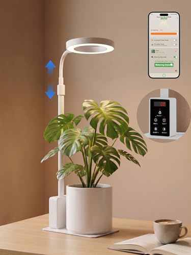 GLOWRIUM Smart LED Grow Lights for Indoor Plants G4, 12W Full Spectrum 3500K with Grow lamp, Bluetooth App Control, 10-Level Dimming, Gooseneck, Height Adjustable 16"-23", Auto Timer, (White 12W) - color: White, size: 12W