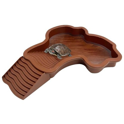PINVNBY Large Reptile Bathing Pool Tortoise Water Dish with Removable Ramp and Leaf Reptile Food Dish & Water Bowl Tortoise Habitat Accessories for Turtle Lizard Gecko Snake (Red)