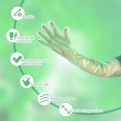 50 Pcs Disposable Dressing Gutting Gloves 35 Inch Shoulder Length Field Dressing Gloves Veterinary Insemination Glove - color: Green