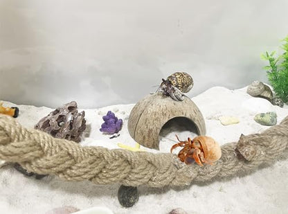 2PCS Hermit Crab Accessories，25.9inx1.58in Reptile Climbing Rope，Natural Coconut Reptile Hideouts，Ermit Crab, Hamster, Chameleon, Tree Frog, Lizard, Gecko Habitat Aquarium Decoration