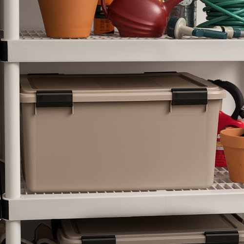 IRIS USA 4-Pack WeatherPro Gasket Box, 63 Quart Weather Resistant Storage Bins with Latching Lids, Heavy Duty Organizing Containers for Closet, Bathroom, and Office - Tan - size: 63 Qt. - 4 Pack