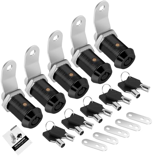 5 Pack Cabinet Lock with Keys, 1" RV Storage Locks Keyed Alike, RV Locks for Storage Door, Camper Toolbox RV Cam Locks with Manual(Black, 5Pack, 1 Inch) - color: Black -5 Pack, size: 1 Inch