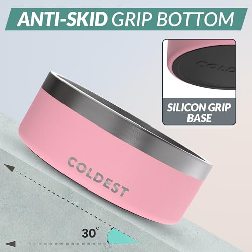 Coldest Dog Bowl - Anti Rust Metal, Non Slip, 3 Layers Insulated Stainless Steel Dog Bowls - Spill Proof & Heavy Duty - Water Bowl for Dogs, Cats & Pets, Dish Washer Safe (64 oz,Cotton Candy Pink) - color: Cotton Candy Pink, size: 64 oz