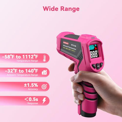 Wintact Laser Infrared Thermometer Gun Pink, -58°F to 1112°F Surface Heat Temperature Gun, Non-Contact Digital Thermometer for Kitchen Cooking Food, Pizza Oven, BBQ, Griddle, Soap Making, HVAC