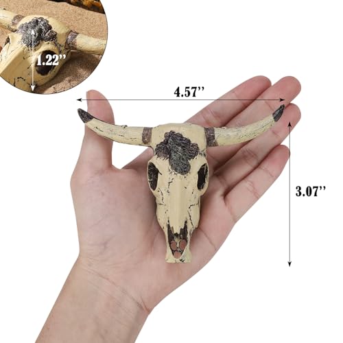 Resin Bull Skull Hideout for Terrarium Small Reptile Hide and Cave for Bearded Dragon Snake Tarantula Decorative Cattle Skeleton Decor for Tank Fish Aquarium