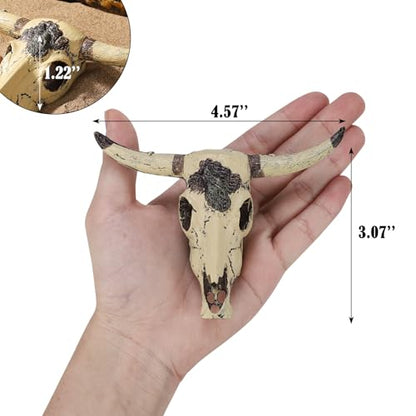 Resin Bull Skull Hideout for Terrarium Small Reptile Hide and Cave for Bearded Dragon Snake Tarantula Decorative Cattle Skeleton Decor for Tank Fish Aquarium
