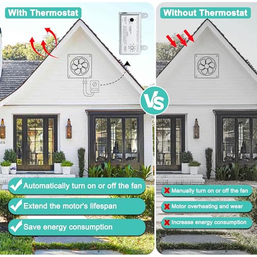 Attic Fan Thermostat and Humidistat, Adjustable Temperature and Humidity Controller 120V Thermostat Replacement for Power Attic Ventilators, Greenhouse Fan and Exhaust Fan