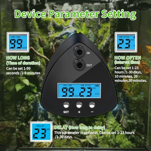 Reptile Mister System, Reptile Humidifier with LCD Screen, Mister for Reptile Tank with 2 Nozzles, Spray Kit for Rainforest Plants Amphibian