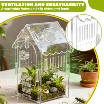 Jumping Spider Enclosure Acrylic Spider Cage Insect Terrarium Bug Enclosure Tarantula Enclosure Reptile Terrarium for Snail, Mantis, Lizard, and Small Reptiles - Small House Shape