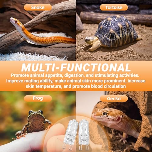 G9 50W Halogen Reptile Heat Lamp Bulb, Day White UVA Basking Light for Bearded Dragon Gecko Turtle Lizard Terrarium 5 Pack
