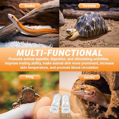 G9 50W Halogen Reptile Heat Lamp Bulb, Day White UVA Basking Light for Bearded Dragon Gecko Turtle Lizard Terrarium 5 Pack