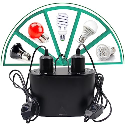 Dual Reptile Deep Dome Lamp Fixture with Temperature Adjustment,Dual Deep Cap Combo Integration Design Heat Lighting Lamp UVB Light with Independent Switches, for Reptile Snake and Tortoise