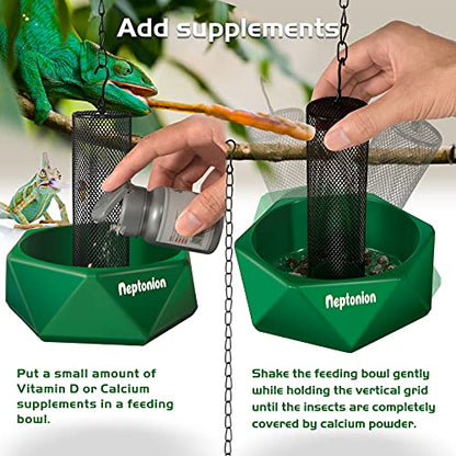Hookable Chameleon Feeding Bowl, Professional Live Worm Organizer with Column for Prey to Climb and Move, Suitable for Lizard, Bearded Dragon, Iguana, Gecko, Toad, Frog