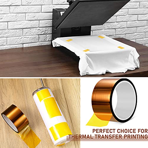 Outus 2 Pcs Rolls of Heat Tape High Temperature Polyimide Tape 500 Fahrenheit Degree Heat Resistant Adhesive Film for Soldering Electrical Works 3D Printing (2''X 108ft)