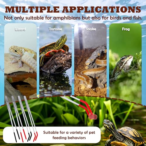 2 Pieces Stainless Steel 10.6" Reptile Feeding Tongs, Straight & Curved Long Tweezers for Aquarium with Silicone Tips, Lizard Feeding Tweezers Terrarium Feeder for Bearded Dragons