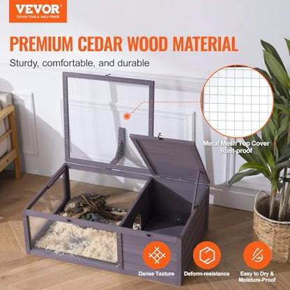 Turtle Habitat Enclosure, Large Wooden Tortoise House for Indoor and Outdoor Use, Reptile Enclosure with Openable Roof & Secure Locking System (Nature)