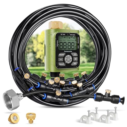 HOMENOTE Misting Cooling System with Timer, 59FT Misting Hose+20 Brass Nozzles+3/4" Brass Adapter+Water Timer with Mist Mode & Irrigation Mode, Outdoor Misters for Patio Cooling and Garden Watering - size: 59FT / 18M