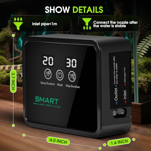 Reptile Humidifier Reptile Mister System with Timer & 360° Nozzles | Chameleons, Snakes, Frogs Misting for Terrarium, Auto Misting for Terrariums, Adjustable Nozzles & Quiet Operation - color: black
