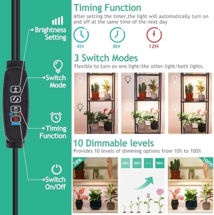 LBW Plant Grow Light, Full Spectrum Plant Light for Indoor Growing, 270 LEDs Growing Lamp with Auto On/Off Timer 4/8/12H, 3 Lighting Modes, 10 Dimmable Levels, 2 Pack - size: 2 Packs