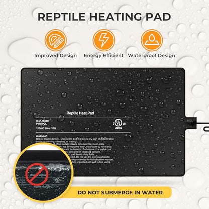 8x12 Inch Reptile Heating Pad 16W Electric Reptile Heat Pad Waterproof Under Tank Terrarium Heat Mats for Reptiles, Amphibians & Small Pets - color: Black, size: 8" x 12"(16W)