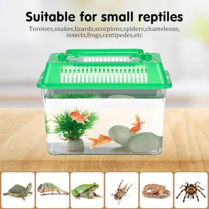 POPETPOP Portable Fish Tank Small Plastic Aquarium with Handle 5.90X4.33X3.74In Transparent Turtle Box Handheld Aquarium for Fish Turtle Hamsters Travel and Home Use
