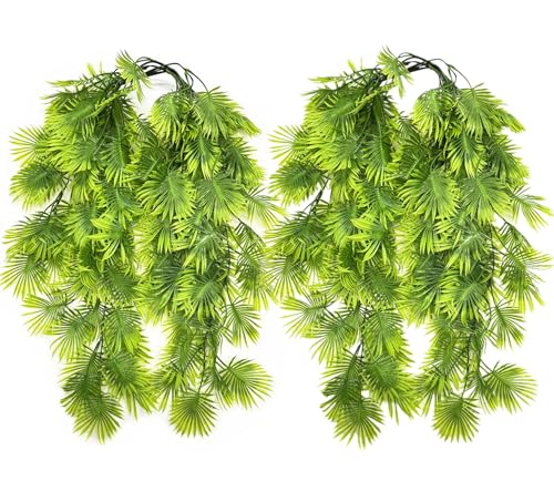 CATTREE Artificial Hanging Plants Fake Boston Vines Ferns Ivy Plant, Faux Vine Greenery Leaves Rattan for Outdoor UV Resistant for Wall Indoor Hanging Baskets Wedding Party DIY Garland Décor - 4 Pack - color: Tropical Fan Vine / 4 Pcs