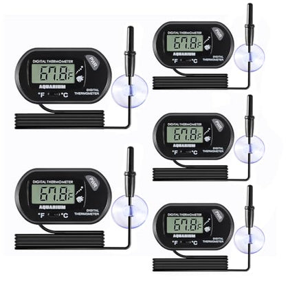 5pcs Aquarium Thermometer LCD Digital Fish Tank Thermometer with Water-Resistant Sensor Probe and Suction Cup for Turtle Incubators Terrarium Water Thermometer - color: 5pcs