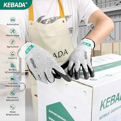 Kebada Cut Resistant Gloves, ANSI A2 Cutting Glove, PU Coated, Touchscreen, Multi-Purpose Model C2, 6 Pairs, Medium - color: Grey(6 Pairs), size: 8/Medium
