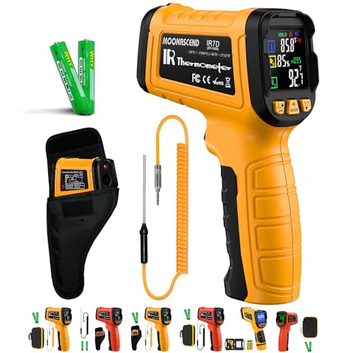 Infrared Thermometer Gun -58°F to 2732°F, IR Temperature Gun with K-Type Probe for Internal Readings, 50:1 High Temp Laser Thermometers Tool for Kilns, Furnaces, HVAC, BBQ Home & Industrial Use - color: Yellow/-58°F to 2732°F and -4°F to 932°F