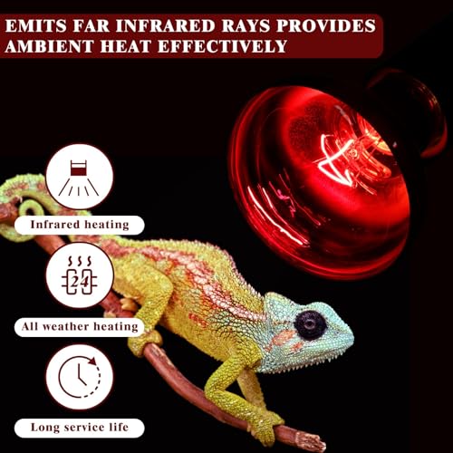 Reptile Heat Lamp,75W Red Basking Spot Lamp Bulb for Chickens Amphibians, Infrared Heat Emitter Light for Coop - size: Infrared 75W 1 Pack